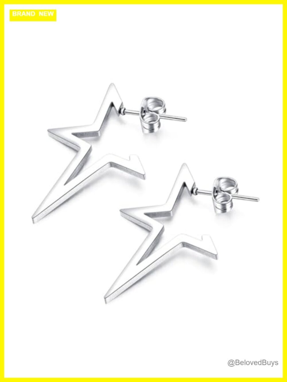 Silver Star Spike Dangle Earrings Stainless Steel Goth Punk Y2K Jewelry